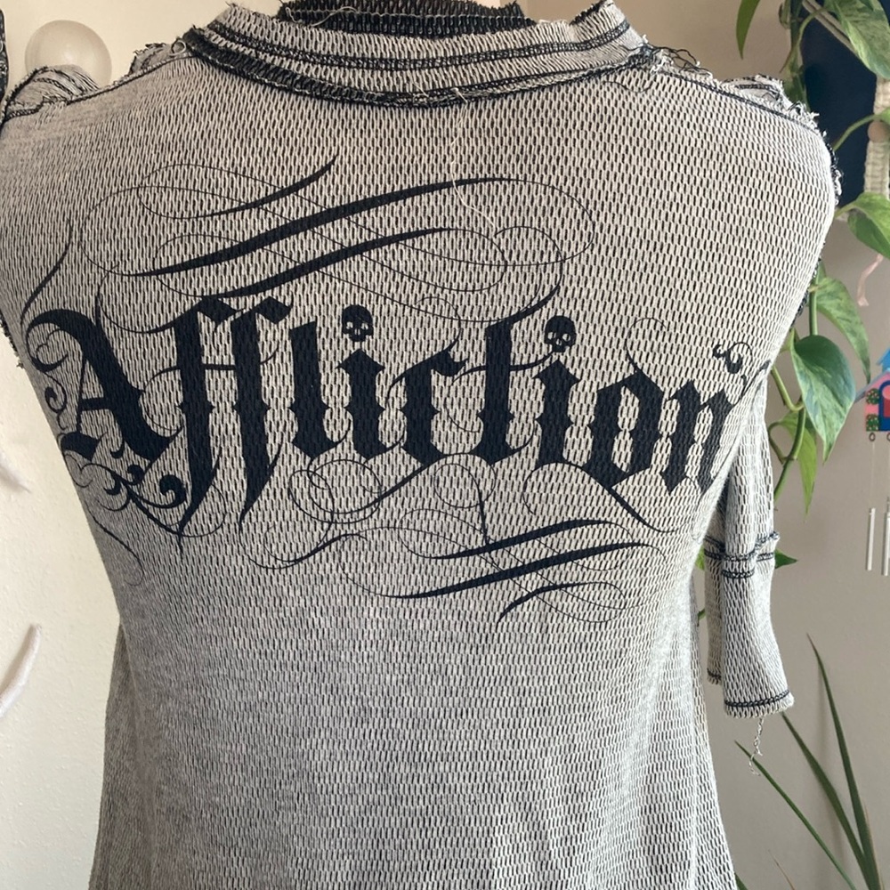 Affliction Black and White Long Sleeve Tee with Gothic Cross y2k edgy grunge - Picture 7 of 8